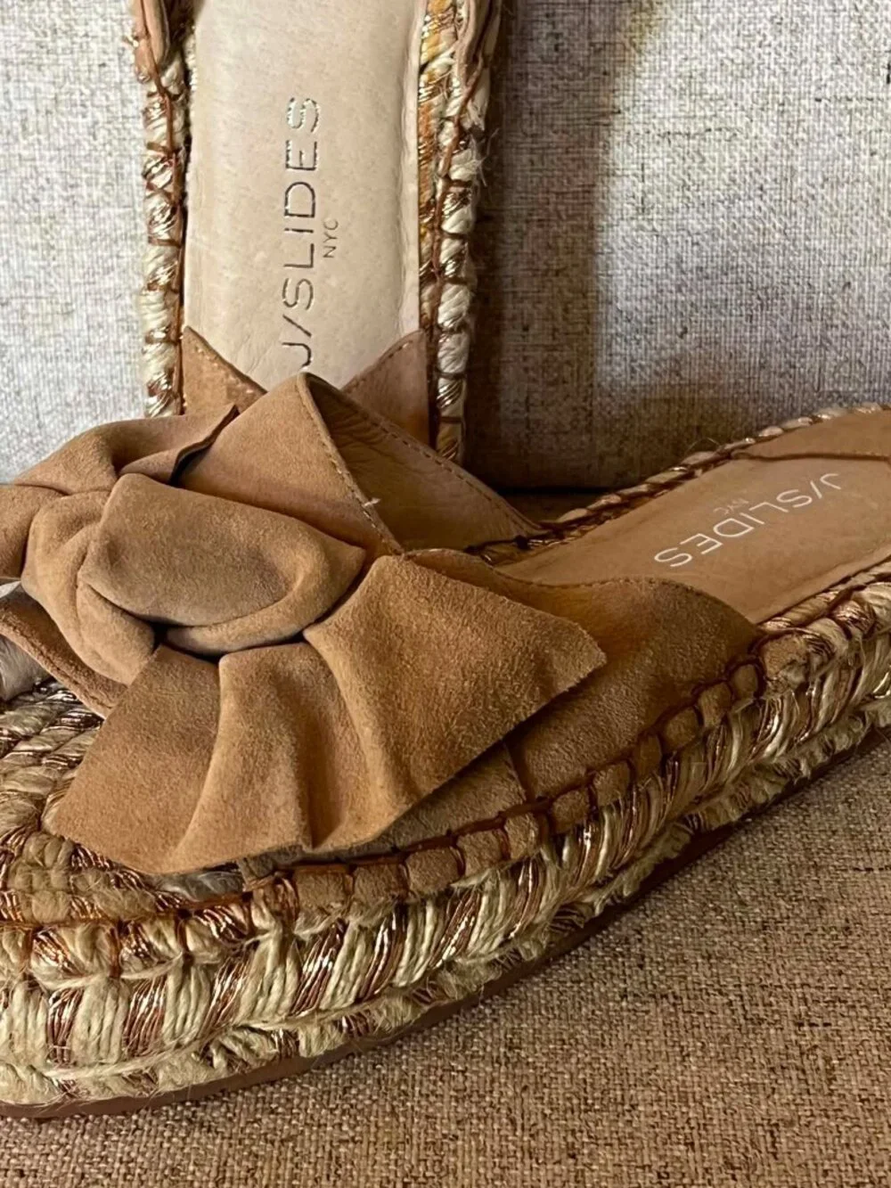 NWOT J/Slides Ritzy Suede Bow Espadrille Slide Sandals Size 8.5